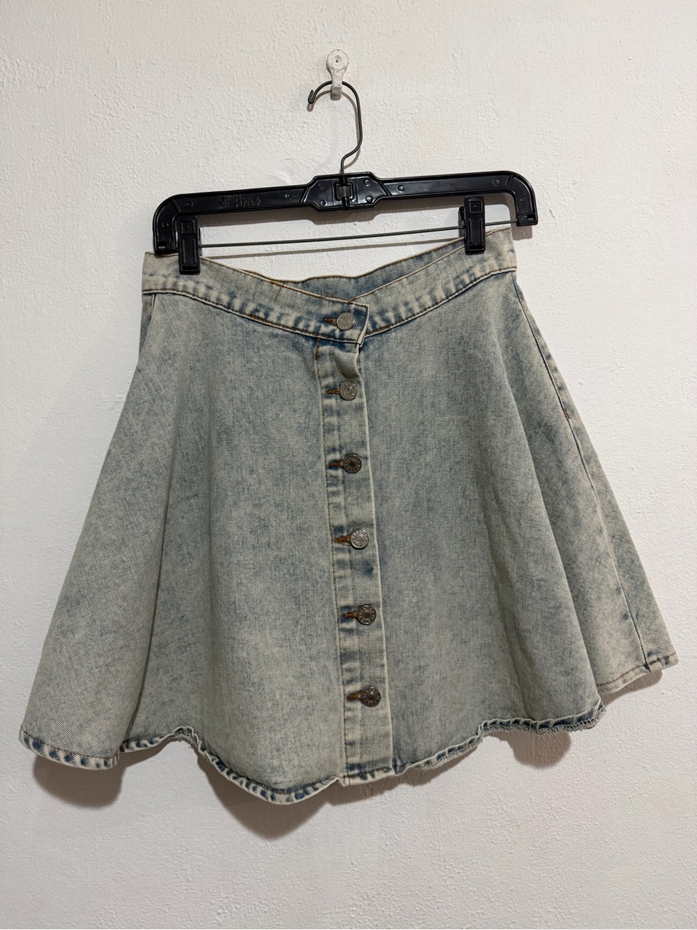 Front-Button Light Wash Denim Skater Skirt - Women's